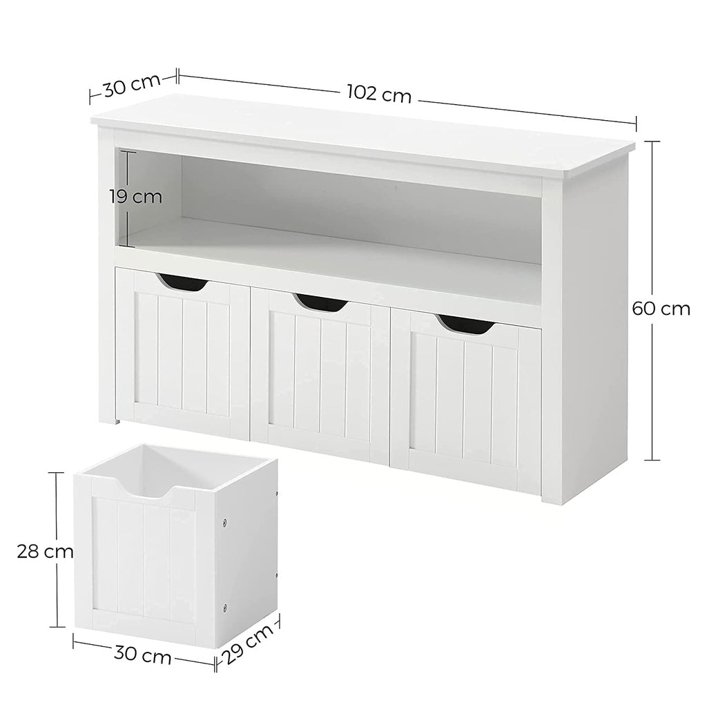 Storage Bench with Shelf and 3 Drawers White LHS380W01