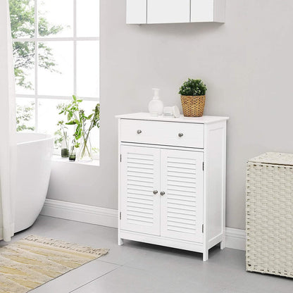 Floor Cabinet with Drawer and 2 Slat Doors White BBC51WT