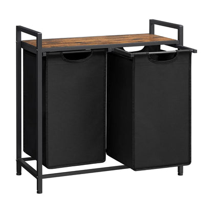 Laundry Basket with Shelf and Pull-Out Bags Rustic Brown and Black