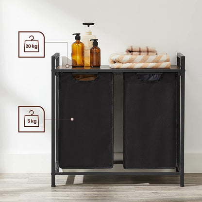 Laundry Basket with Shelf and Pull-Out Bags Rustic Brown and Black