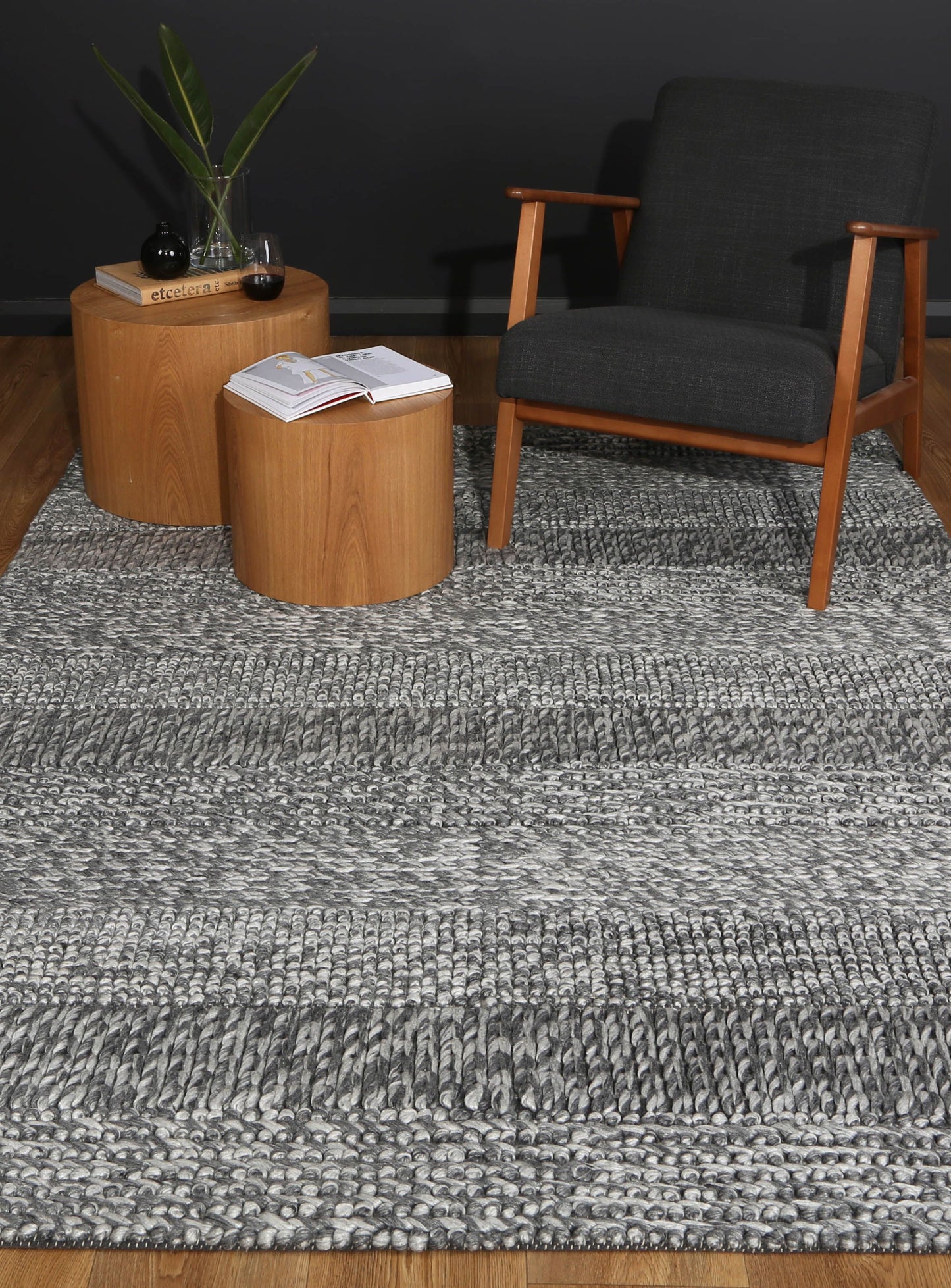 Grace Charcoal Wool Blend Rug 160x230cm