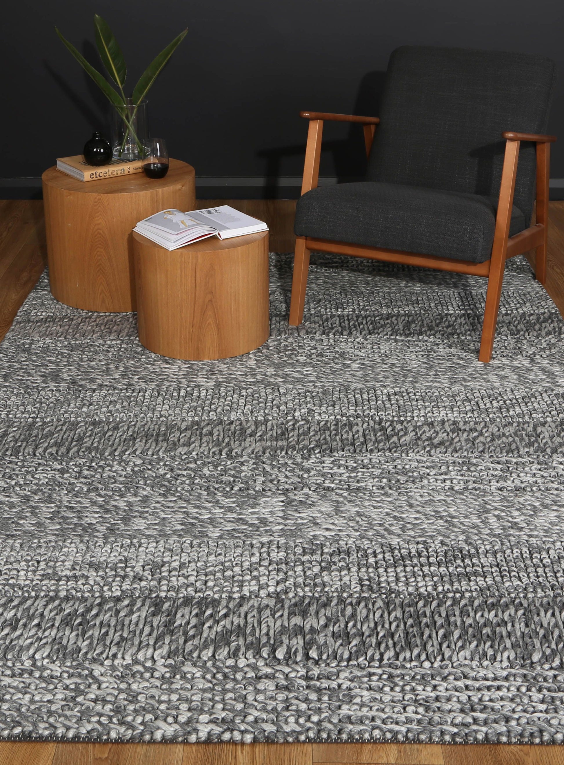 Grace Charcoal Wool Blend Rug 160x230cm