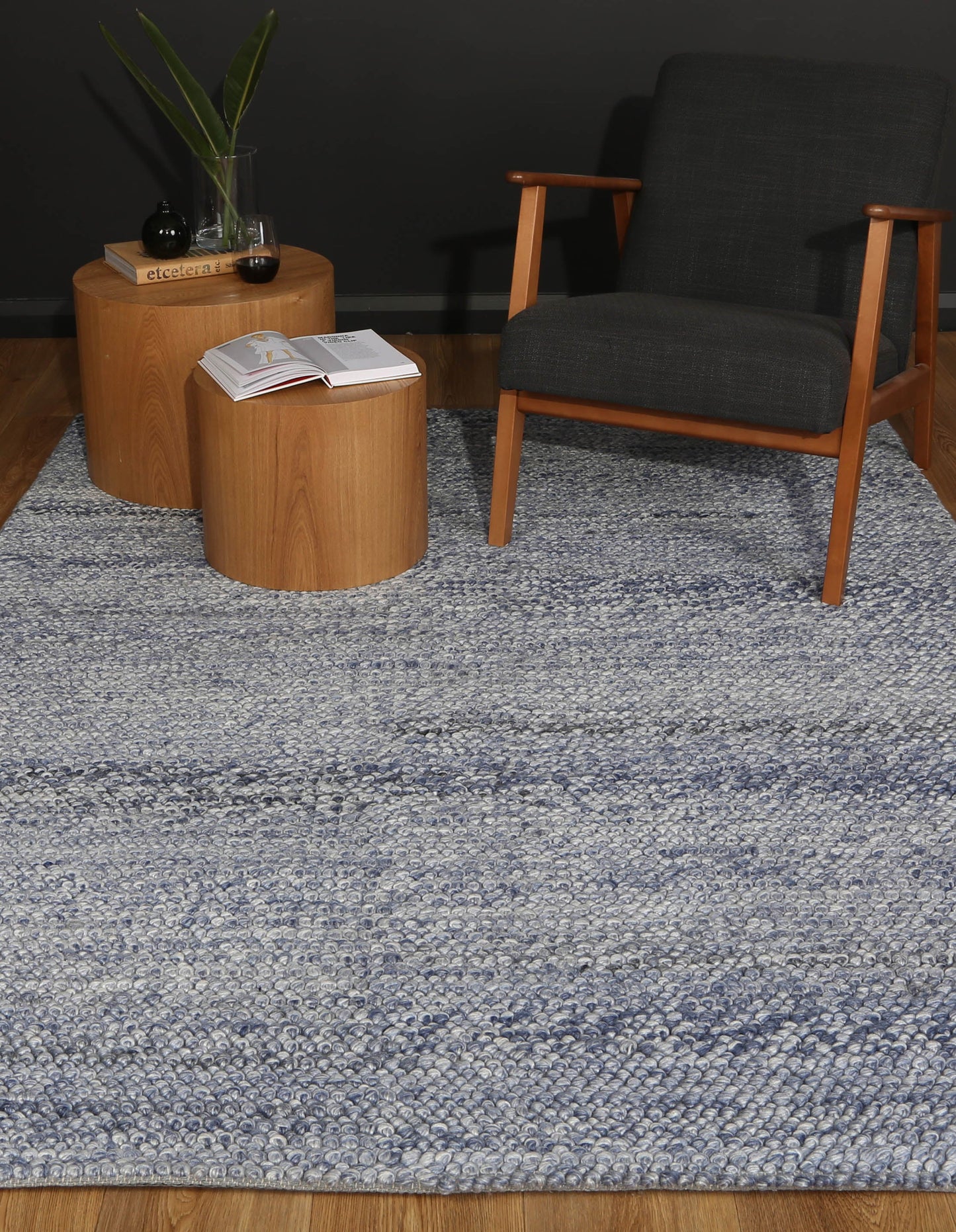 Loopy Blue Wool Blend Rug 200x290cm