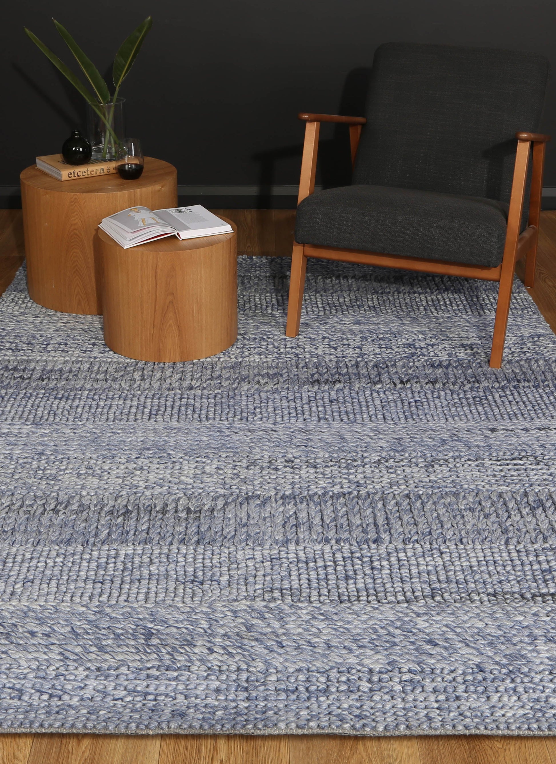 Grace Blue Wool Blend Rug 240x330cm