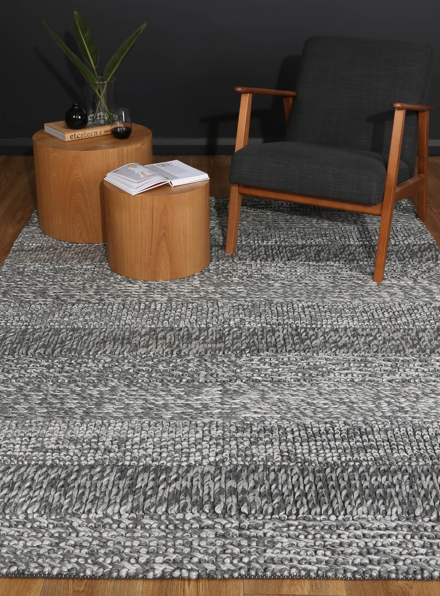 Grace Charcoal Wool Blend Rug 240x330cm