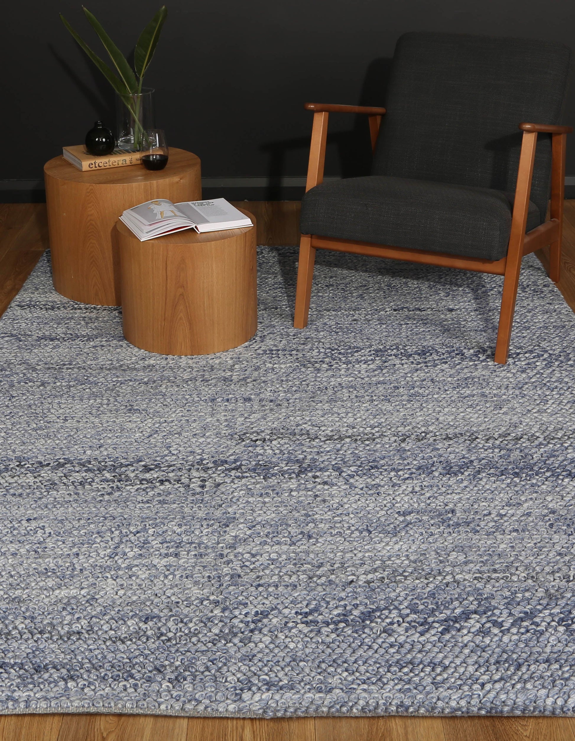 Loopy Blue Wool Blend Rug 240x330cm