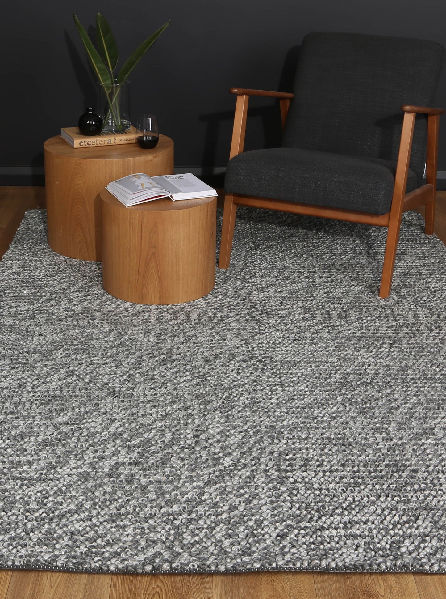Loopy Charcoal Wool Blend Rug 240x330cm