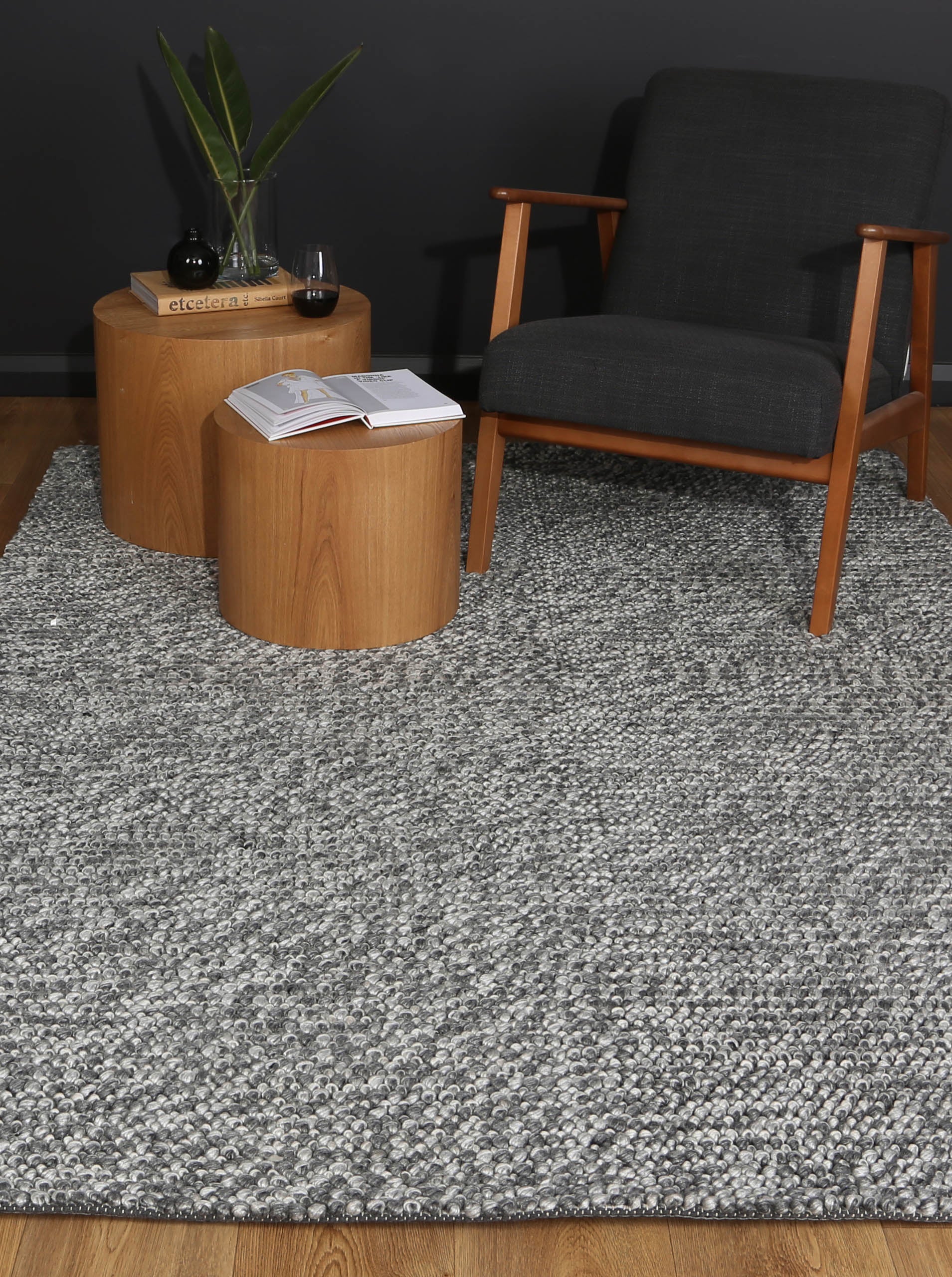 Loopy Charcoal Wool Blend Rug 240x330cm
