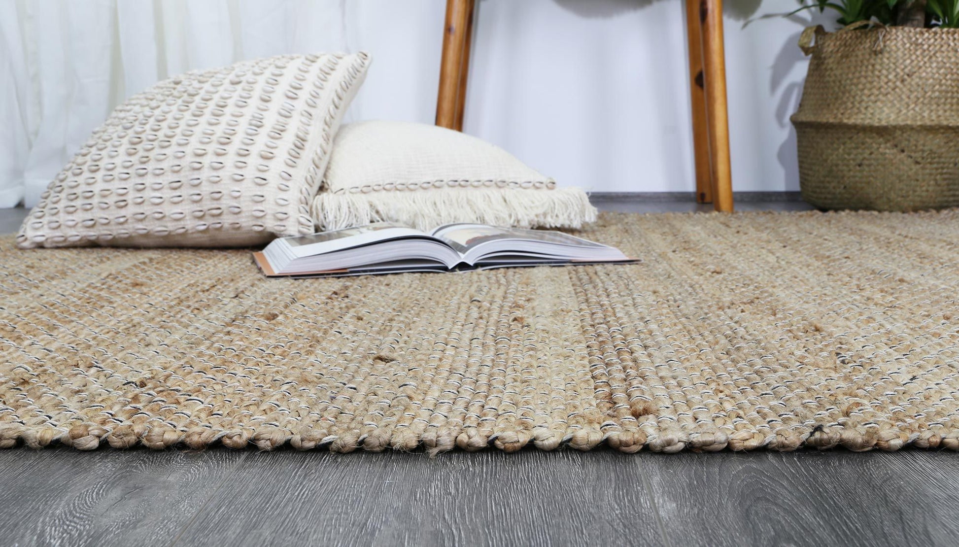 Black Natural Basket Weave Jute Rug 150x220cm