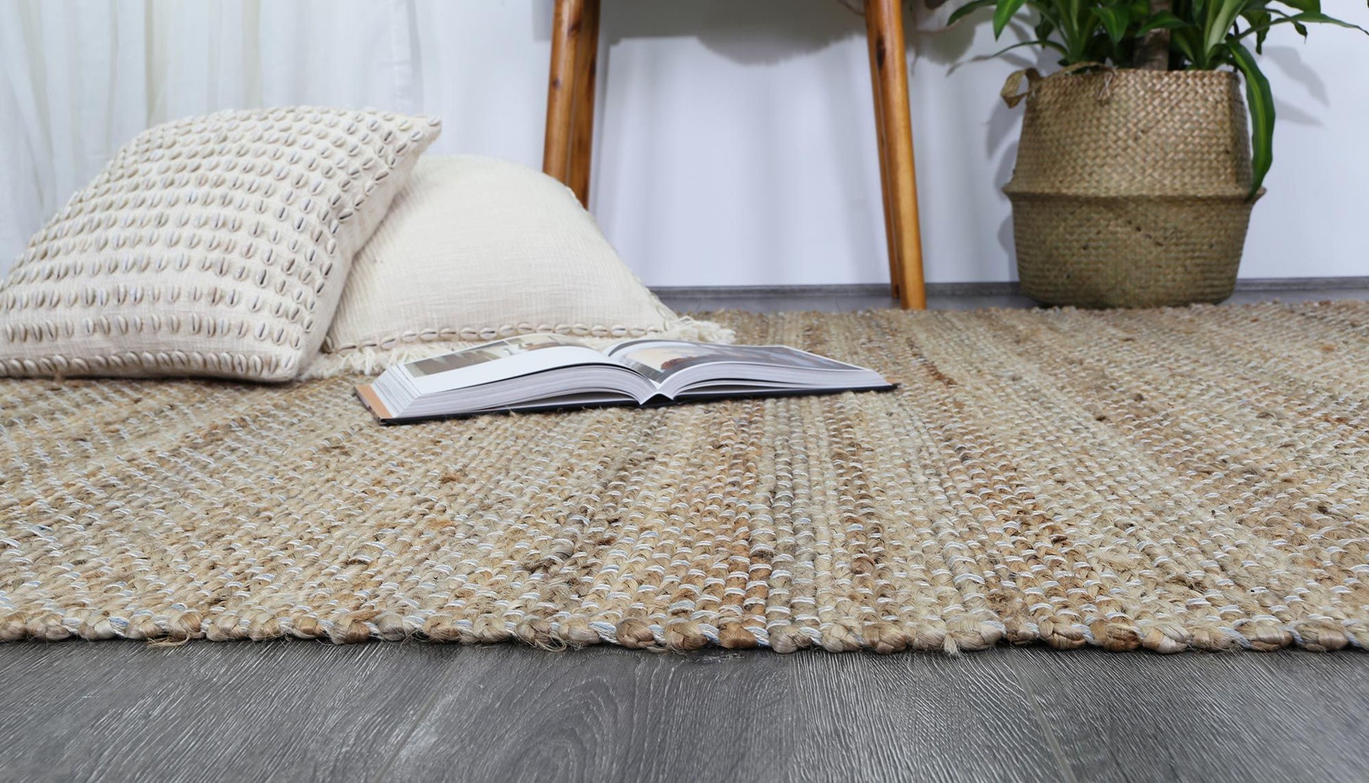 Blue Natural Basket Weave Jute Rug 150x220cm
