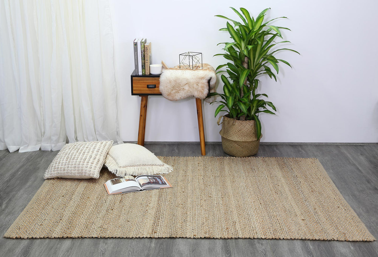 Black Natural Basket Weave Jute Rug 190x280cm