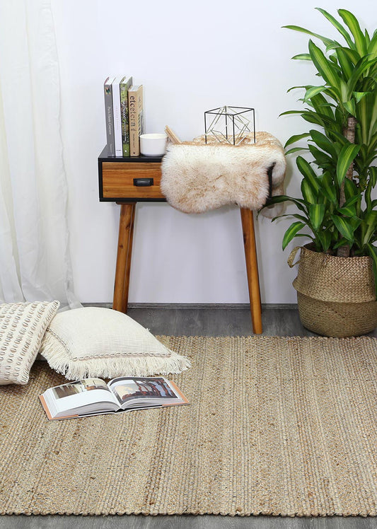 Black Natural Basket Weave Jute Rug 190x280cm
