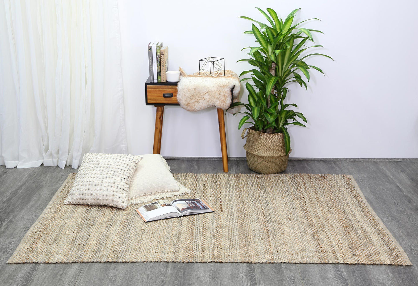 Blue Natural Basket Weave Jute Rug 190x280cm