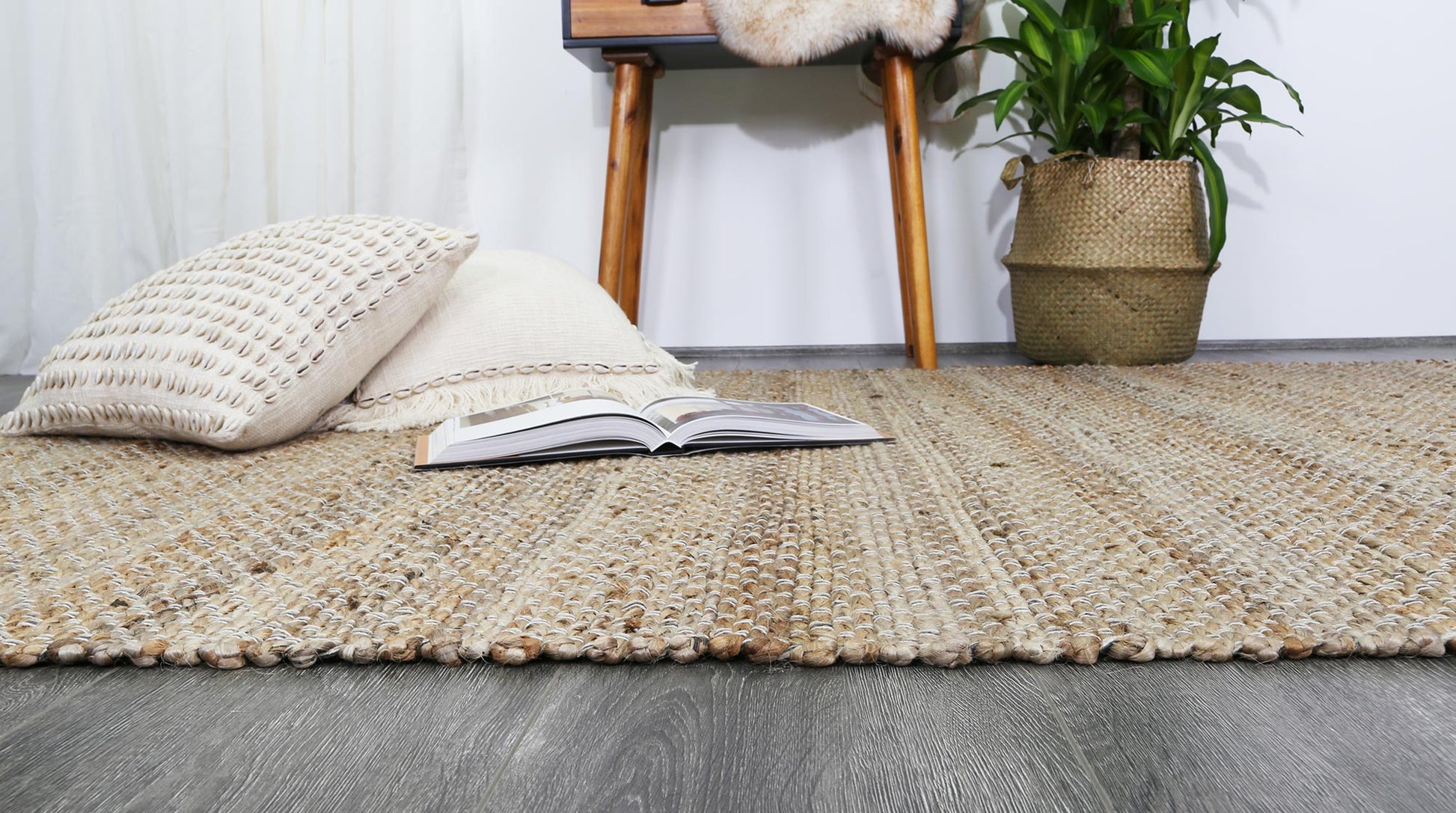 Grey Natural Basket Weave Jute Rug 230x320cm