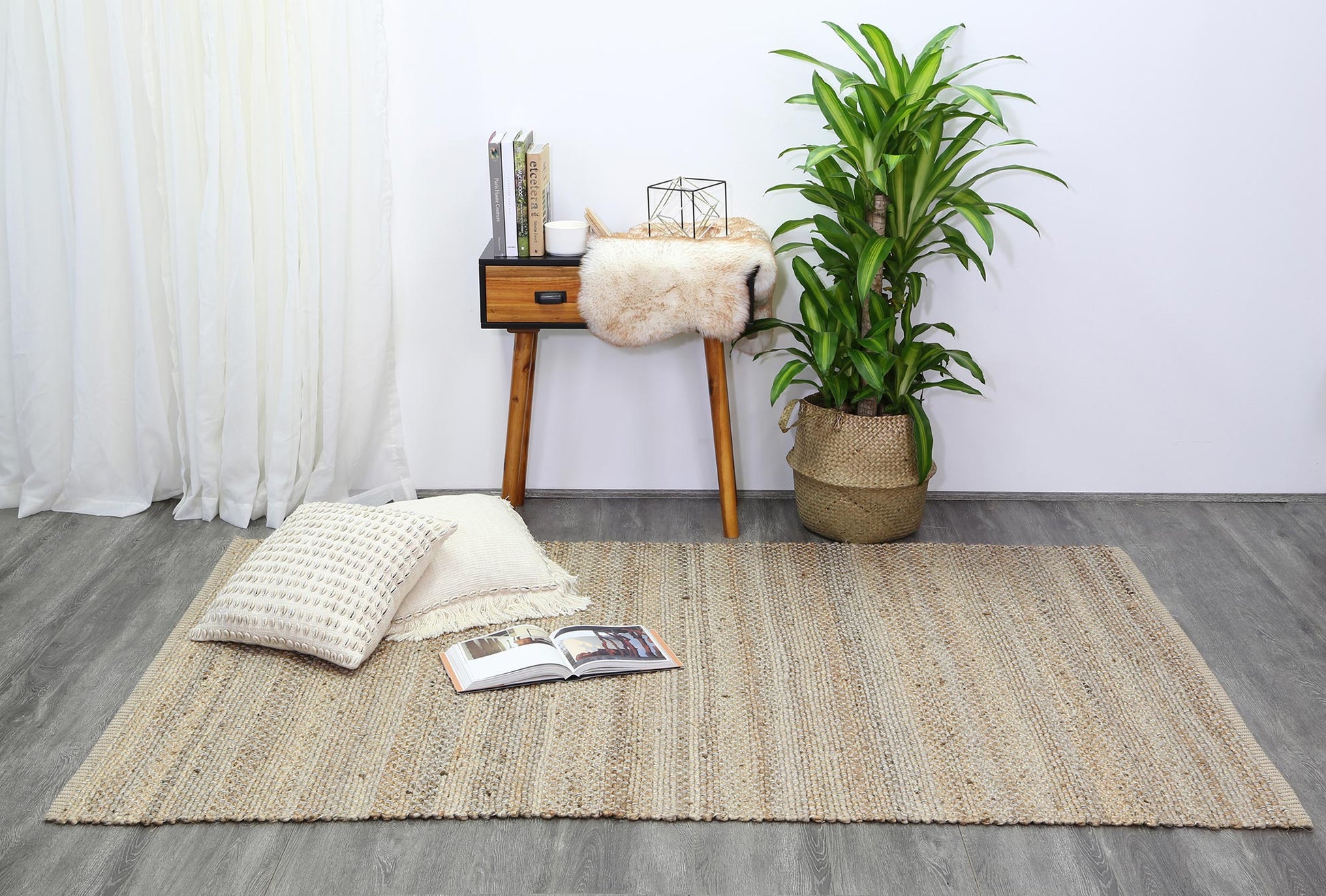Grey Natural Basket Weave Jute Rug 230x320cm