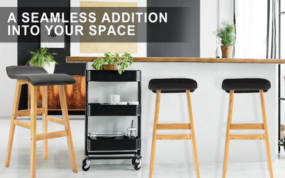 4 Set 73Cm Black Wooden Bar Stool Dara Leather