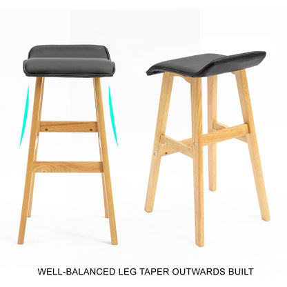 4 Set 73Cm Black Wooden Bar Stool Dara Leather