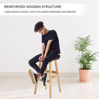 4 Set 73Cm Black Wooden Bar Stool Dara Leather