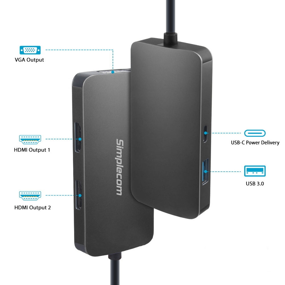 USB-C Multiport Adapter MST Hub with VGA and Dual HDMI 
