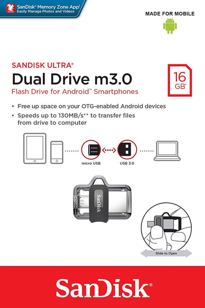 OTG ULTRA DUAL USB DRIVE 3.0 FOR ANDRIOD PHONES 16GB