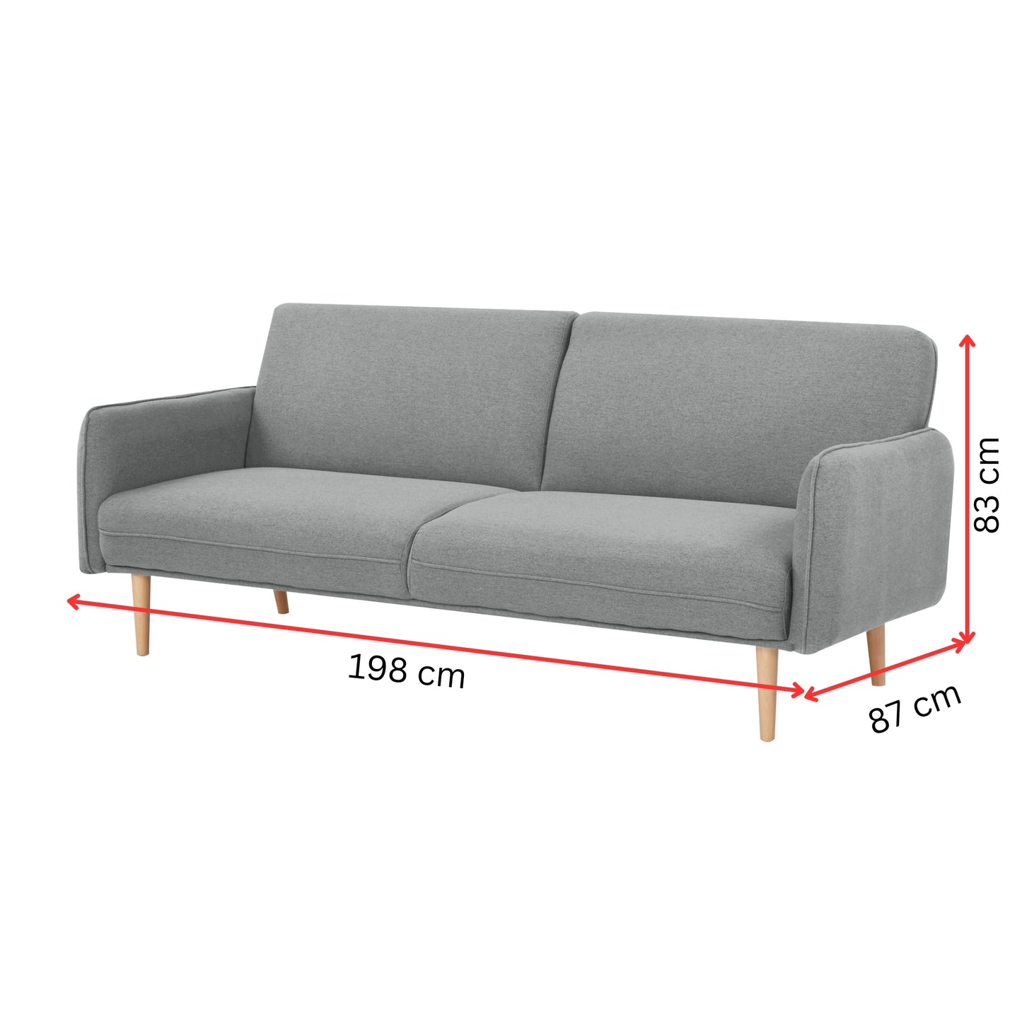 3 Seater Sofa Queen Bed Fabric Uplholstered Lounge Couch Light Grey/Mid Grey
