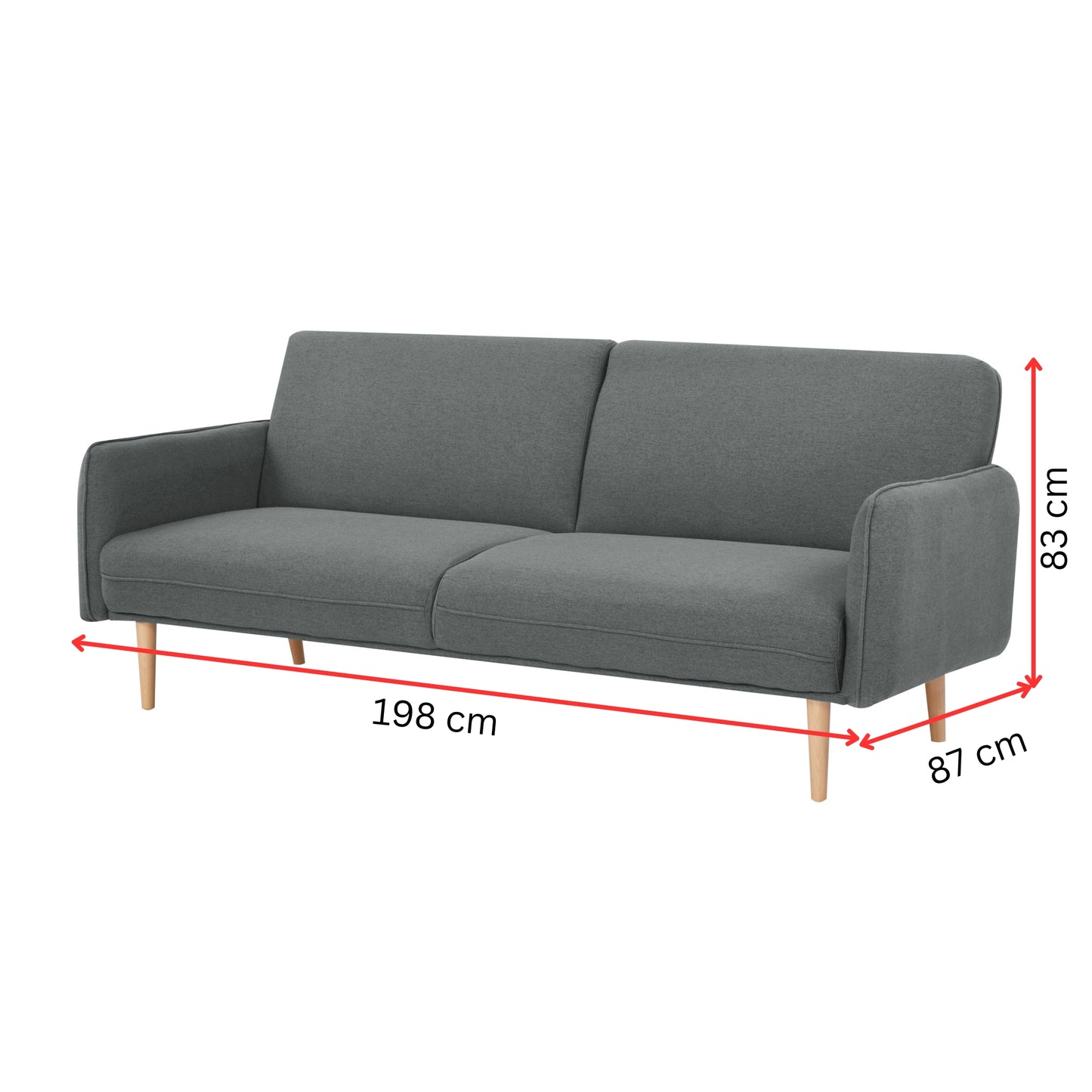 3 Seater Sofa Queen Bed Fabric Uplholstered Lounge Couch Light Grey/Mid Grey