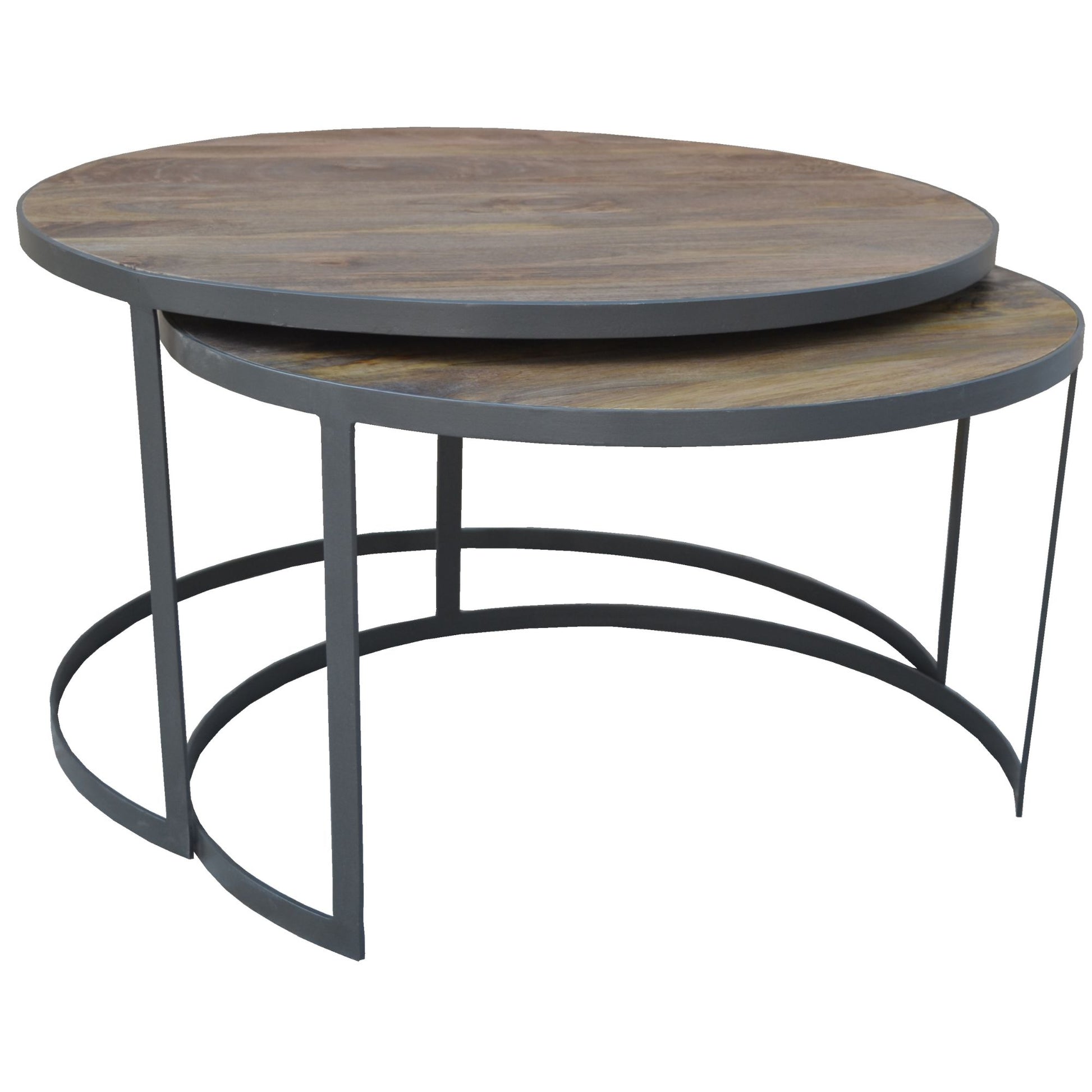 2pc Mango Wood and Metal Round Nesting 80cm Coffee Table Set - Natural