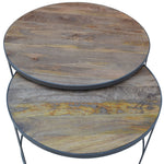 2Pc Mango Wood And Metal Round Nesting 80Cm Coffee Table Set - Natural