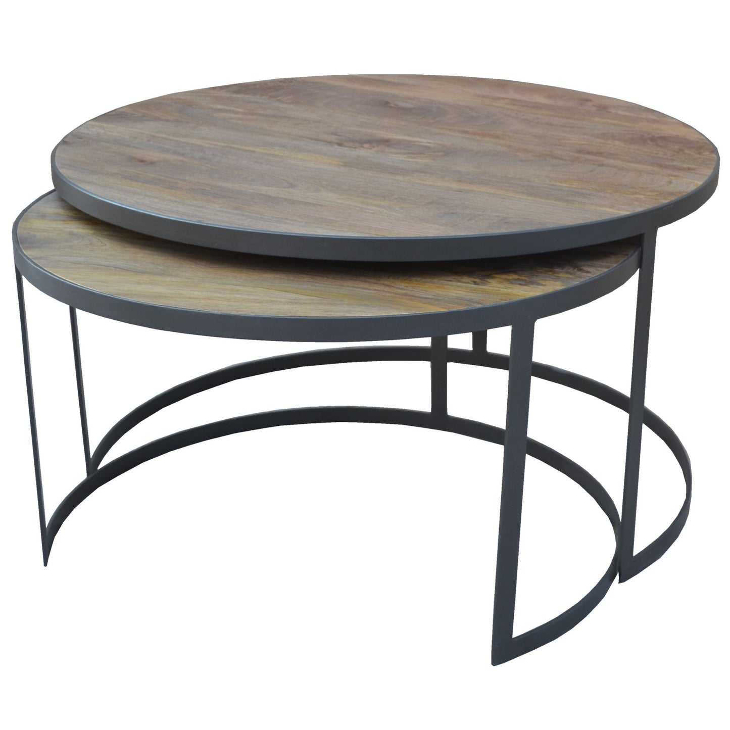 2pc Mango Wood and Metal Round Nesting 80cm Coffee Table Set - Natural