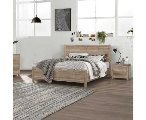 3 Pieces Bedroom Suite Natural WoodKing Size Oak Colour Bed, Bedside Table