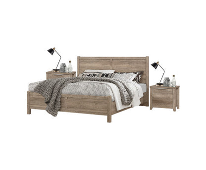 3 Pieces Bedroom Suite Natural WoodKing Size Oak Colour Bed, Bedside Table