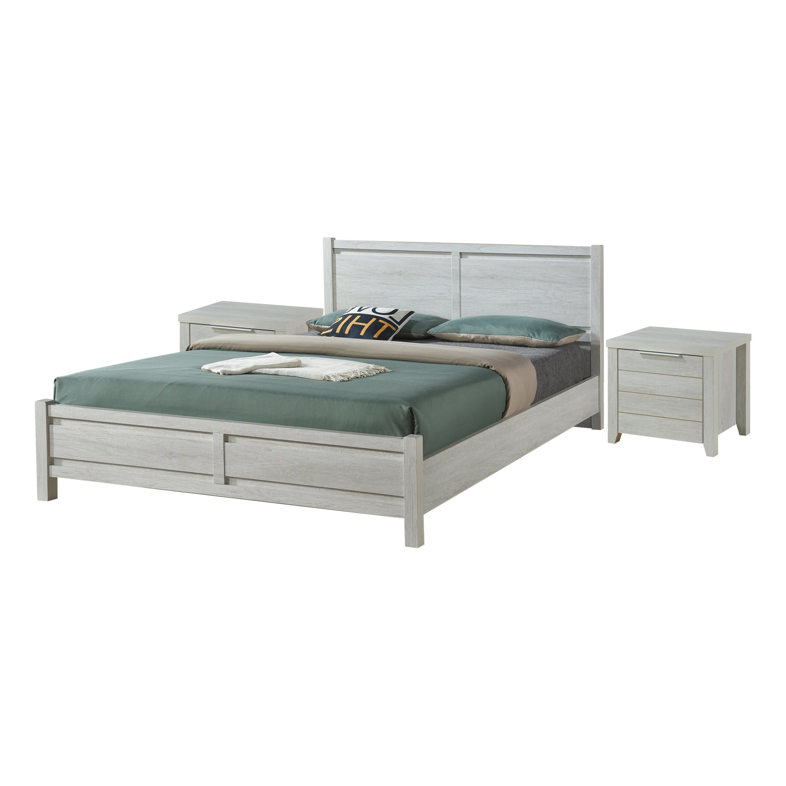 3 Pieces Bedroom Suite Natural Wood Queen White Ash, Bedside Table