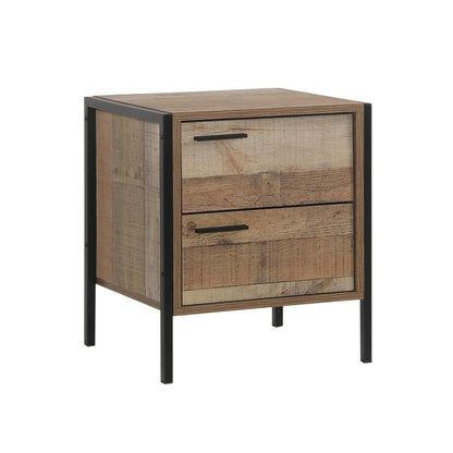 4 Pieces Storage Bedroom Suite Metal Legs Queen Oak, Bedside Table & Tallboy