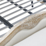 Beige Linen Fabric Queen Bedframe With Oak Wood Finish