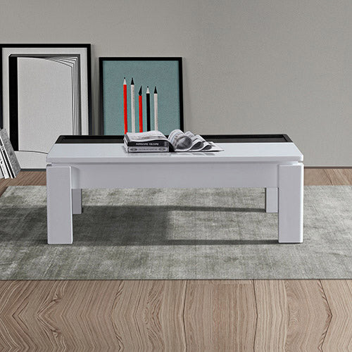 High Gloss Coffee Table With Lift Up Top, Black & White