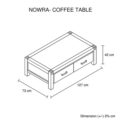 Coffee Table Solid Acacia Wood & Veneer 2 Drawers Storage Chocolate Colour