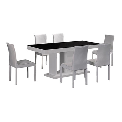 7 Pieces Dining Suite Dining Table & 6X  White Chairs in Rectangular Shape High Glossy MDF Wooden Base Combination of Blac...