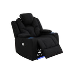 Electric Recliner Stylish Rhino Fabric Black 1 Seater Lounge Armchair