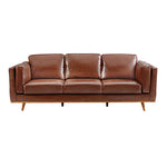 Brown Leather 3+2 Seater Sofa With Wooden Frame