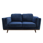 Blue Fabric 3+2 Seater Sofa With Wooden Frame