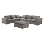 Fabric Gray living room couch with Ottoman six seater Sectional Cloud Tufted Sofa