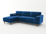 Blue coloured couch and Chaise for the living room 2 seater Tufted with Velvet Upholstery