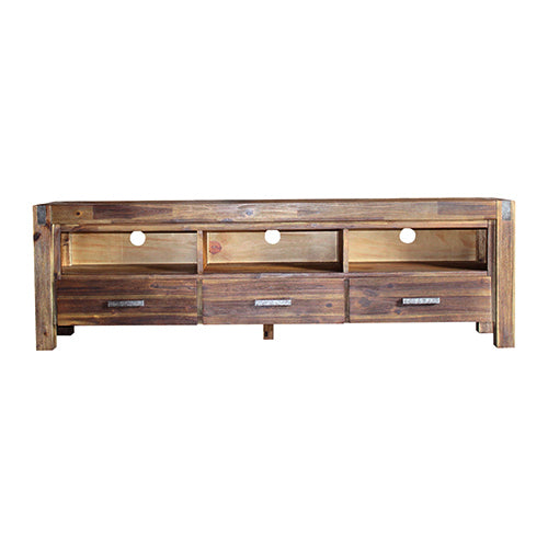 TV Cabinet with 3 Storage Drawers with Shelf Solid Acacia Wooden Chocolate