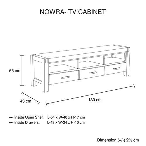 TV Cabinet with 3 Storage Drawers with Shelf Solid Acacia Wooden Chocolate