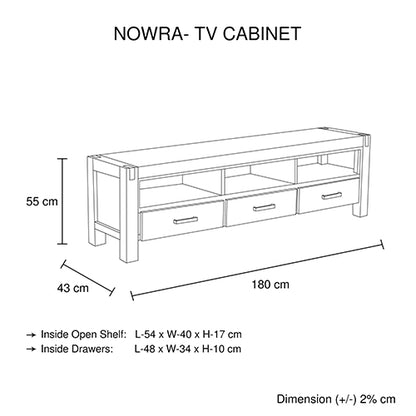 TV Cabinet with 3 Storage Drawers with Shelf Solid Acacia Wooden Chocolate