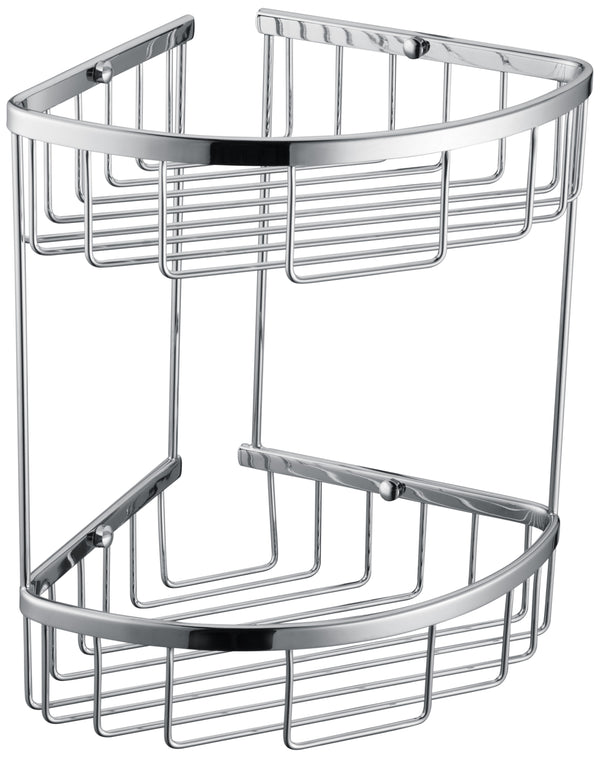  2-Tier Corner Bathroom Basket Shelf Rail Rack