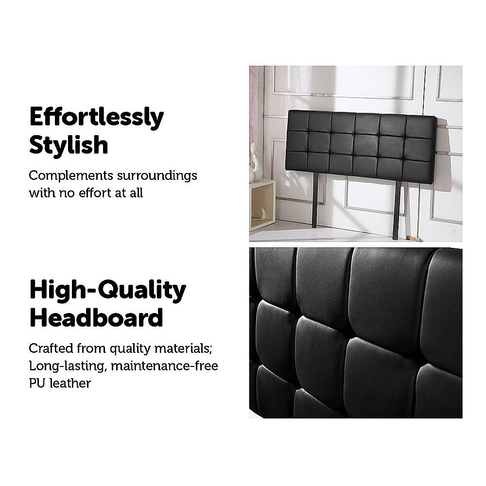 PU Leather Double Bed Deluxe Headboard Bedhead - Black - Melbourne Home & Living