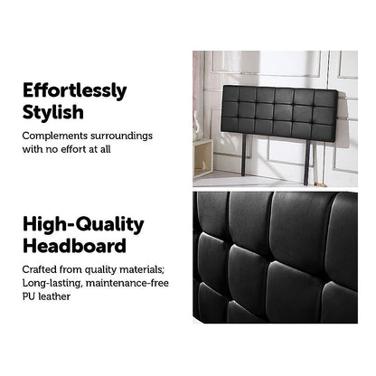 PU Leather Double Bed Deluxe Headboard Bedhead - Black - Melbourne Home & Living