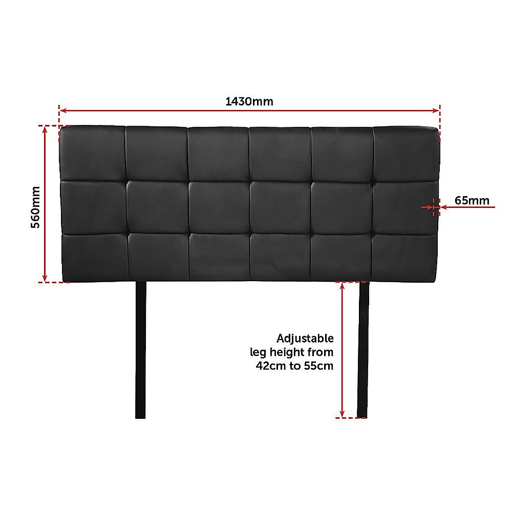 PU Leather Double Bed Deluxe Headboard Bedhead - Black - Melbourne Home & Living
