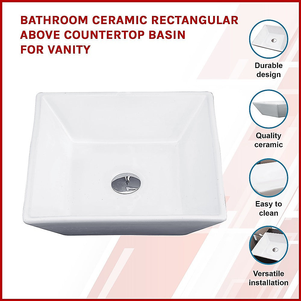 Bathroom Ceramic Rectangular Above Countertop Basin for Vanity - Melbourne Home & Living